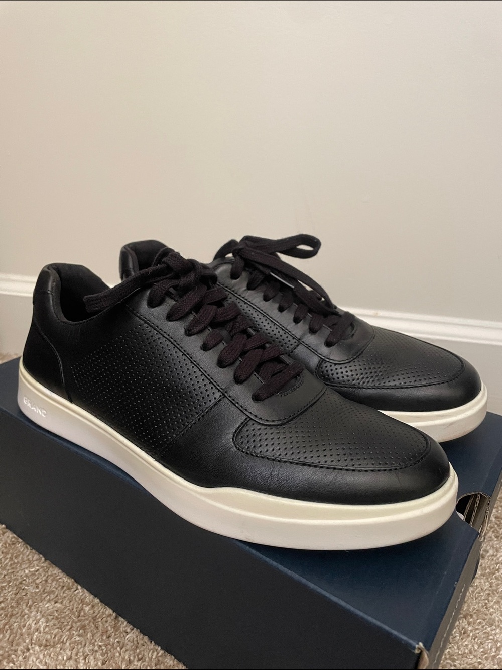 Cole Haan Black Leather Sneakers with White Sole